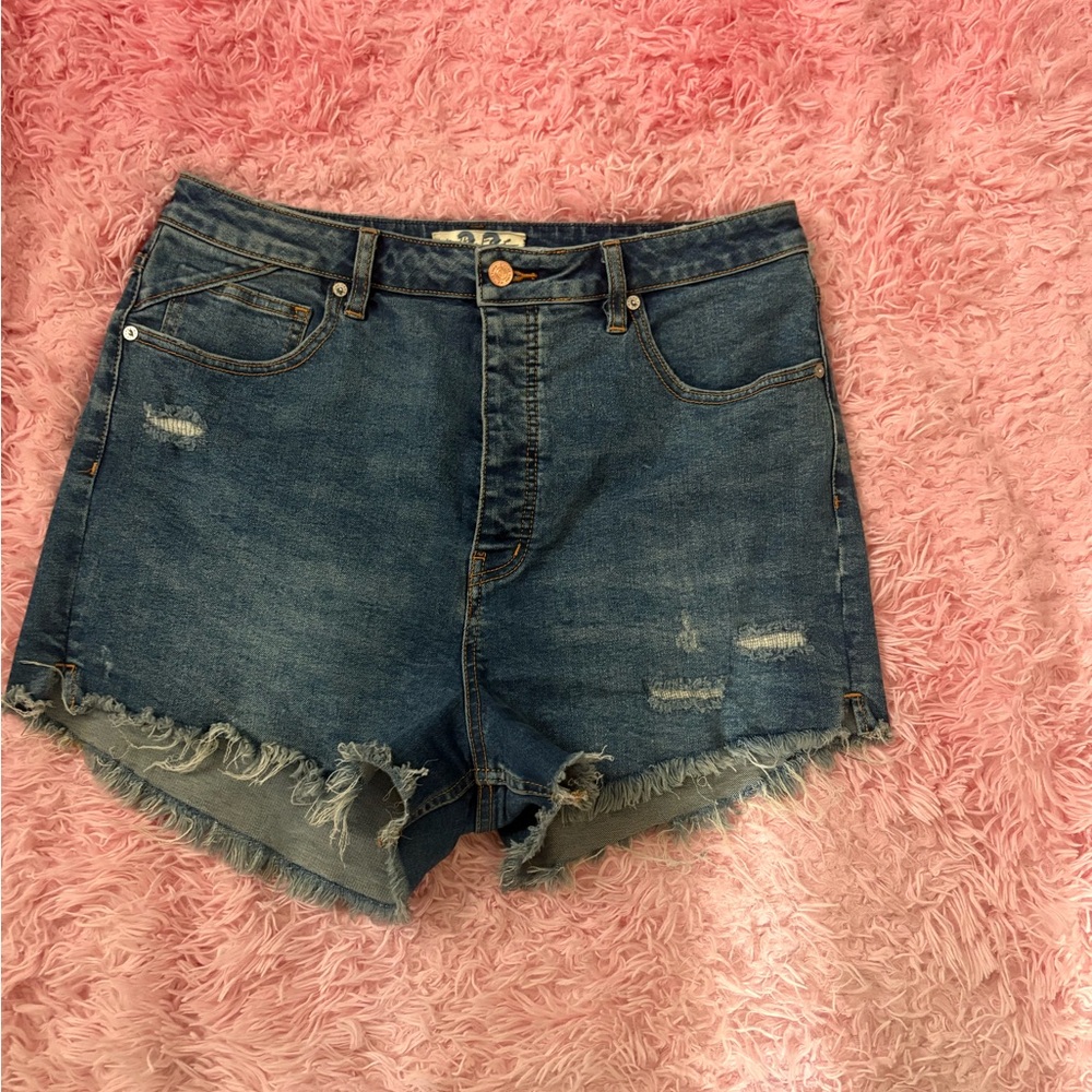 We The Free Blue Distressed Jean Shorts